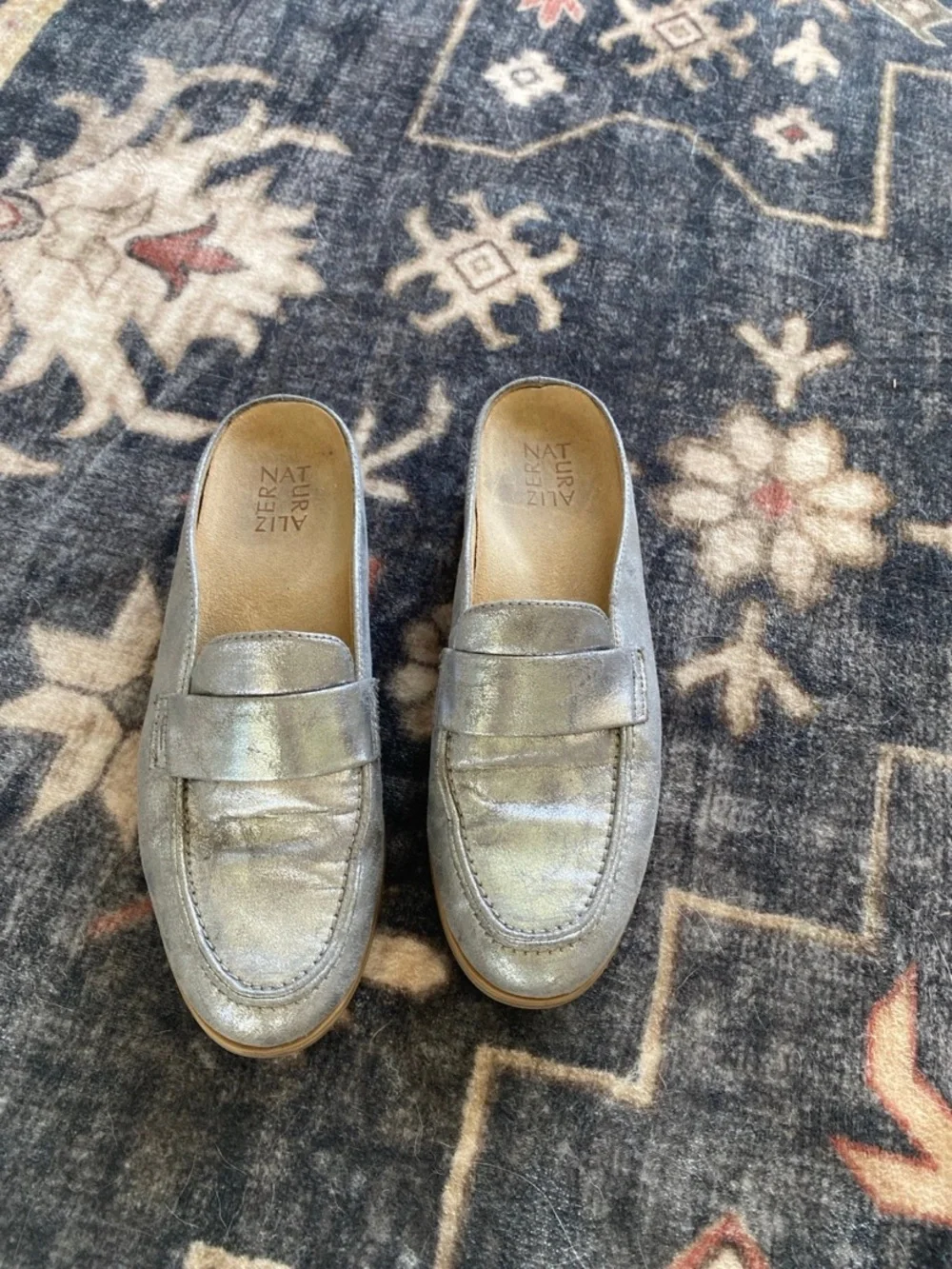 “Naturalizer” Silver Metallic Slip-on Loafers (8.5)